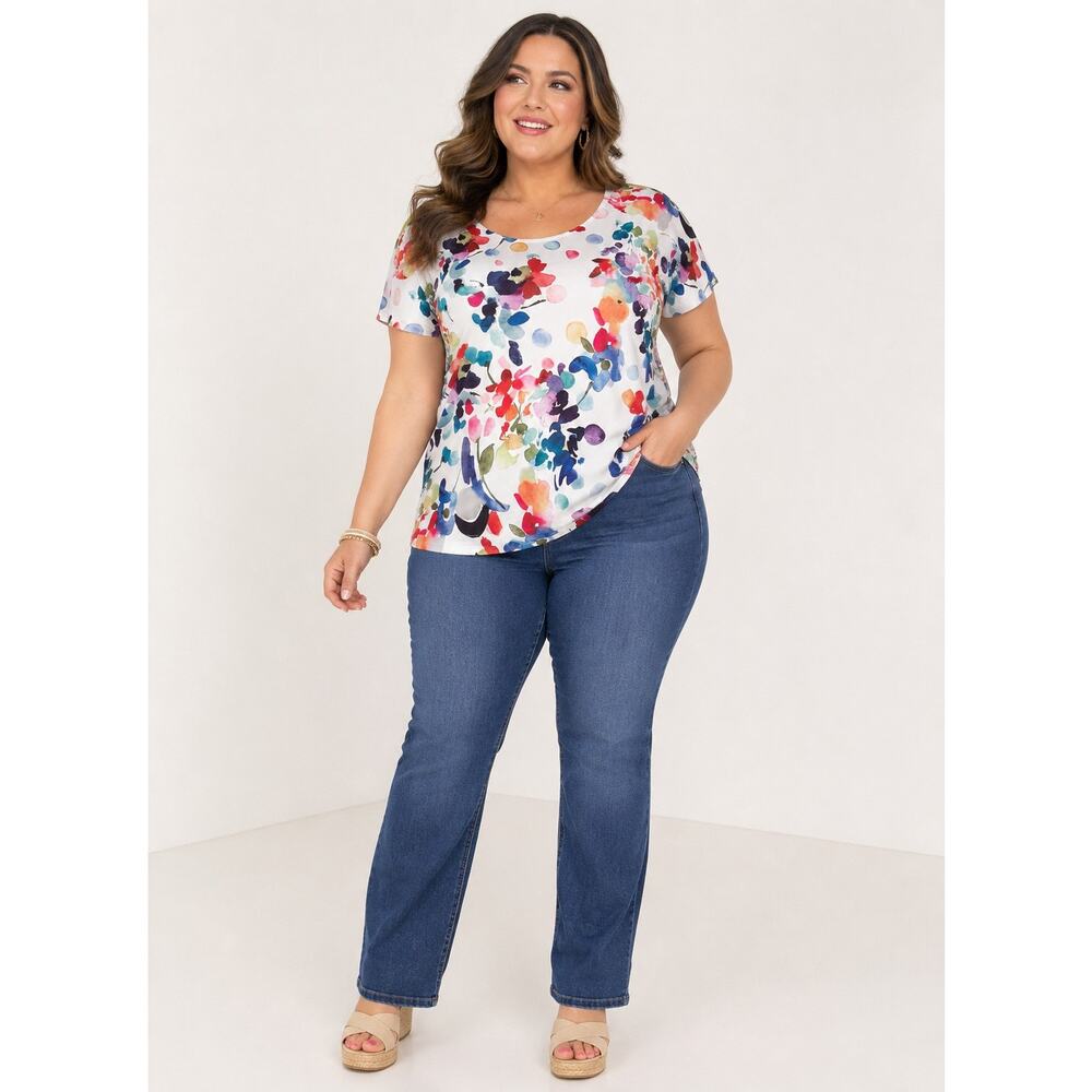 Plus Size Watercolor Floral Blouse Colorful Abstract Print Boutique Top XXL
